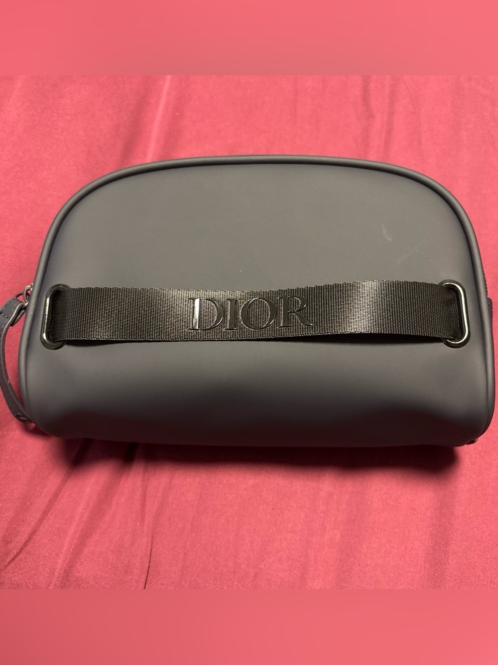 Dior Men's Matte Black Toiletry Pouch with Logo Strap